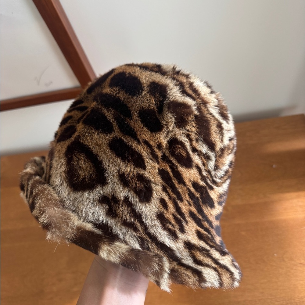 Leopard Print Rabbit Fur Hat - Picture 2 of 5